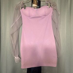 Pink Off-Shoulder Dress with Sheer Sleeves